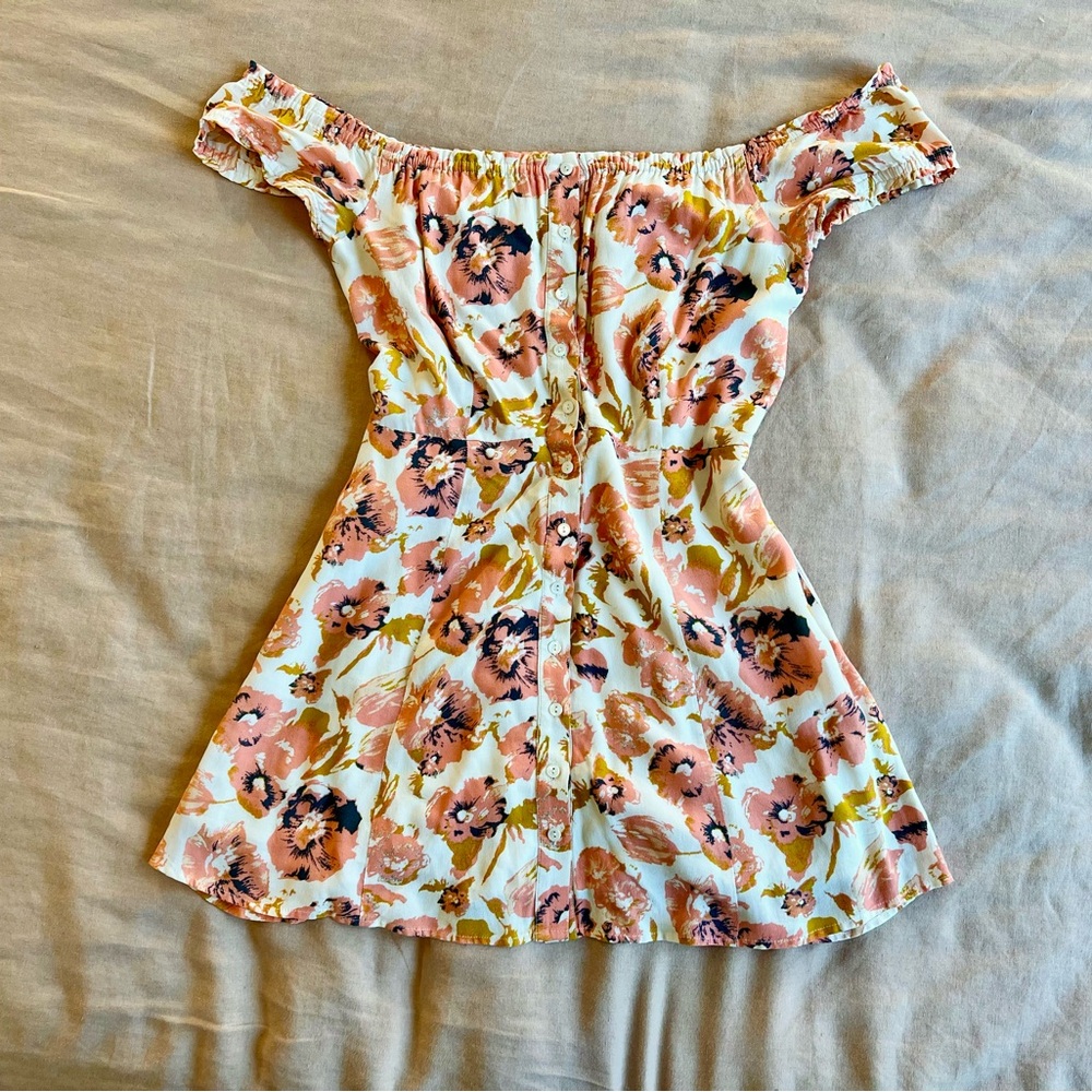 Floral print mini off shoulders dress